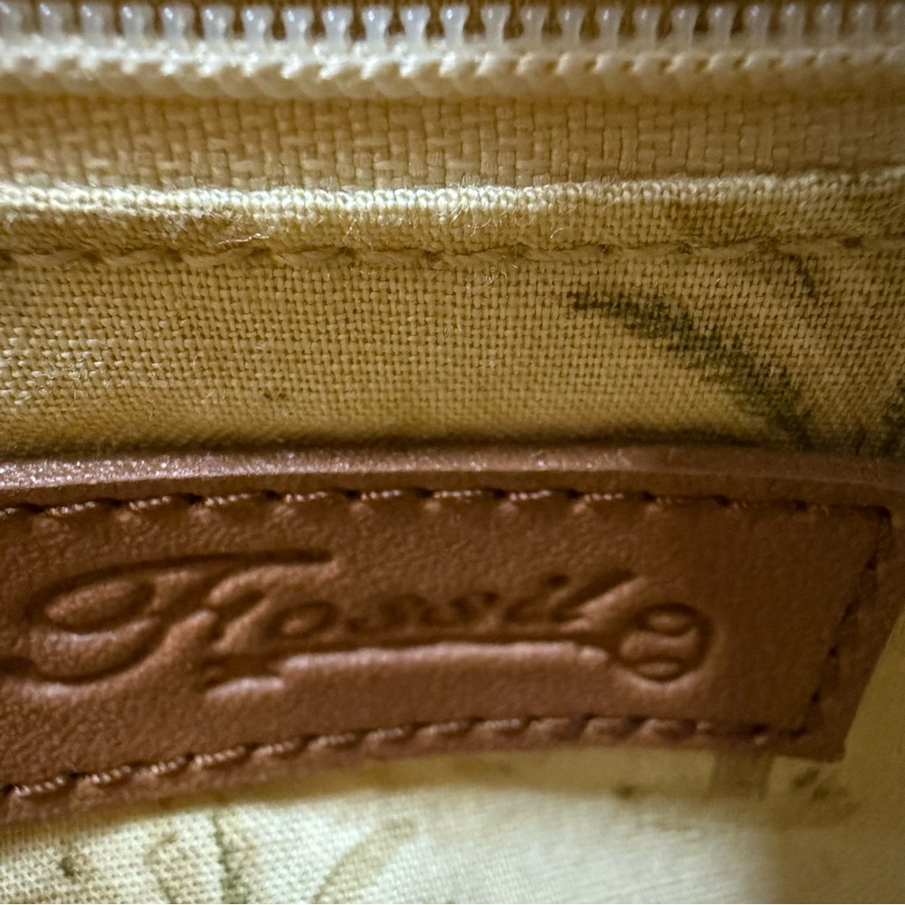 Fossil Handbag Brown Leather with Woven Raffia Double Handles Lined Purse Y2K - Picture 2 of 14